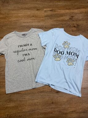 Mom Graphic Tee Bundle - Gray 'Cool Mom' + Light Blue 'Dog Mom'